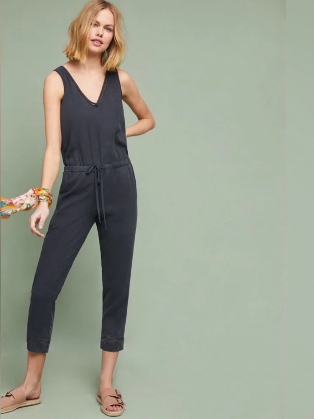 Cloth & Stone Anthropologie XS Black Lyocell Tie Back Jumpsuit